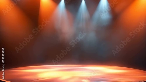 Dramatic Stage Spotlight Illumination With Smoke And Haze Effect On Empty Circular Platform Dramatic Lighting