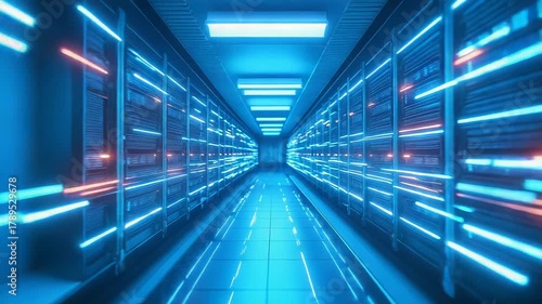 Wallpaper Mural Server racks in data center with blue glowing lights Torontodigital.ca