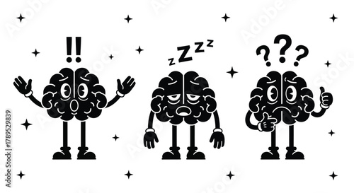 Cartoon brain emotions vector illustration mental health concept vector