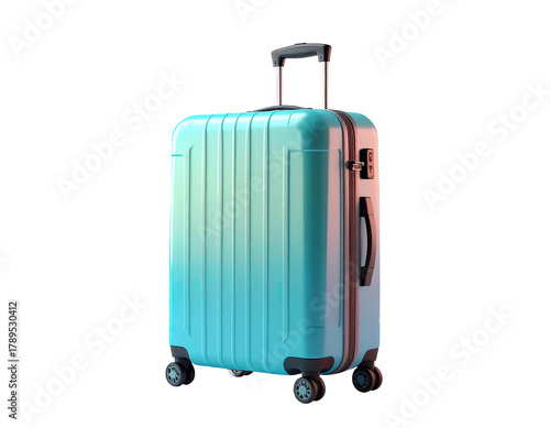 Light blue wheeled suitcase with vertical ridges on black