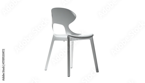 Simple white modern chair, side view, isolated on black