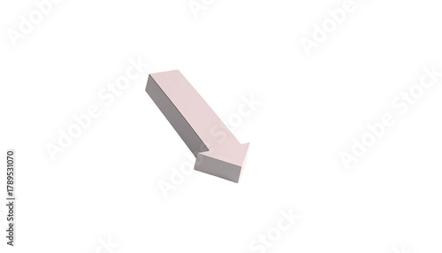 Isometric arrow, white outline, points down, isolated