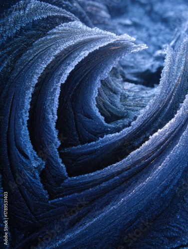 Frost Patterns Create Glowing Lines in a Macro Shot Showcasing Intricate Details and Cold Tones