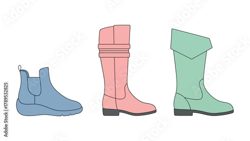 Stylish Footwear Trio: A collection of meticulously designed boots, each offering a unique style and shape, ready to elevate any outfit and step into the world with confidence. 