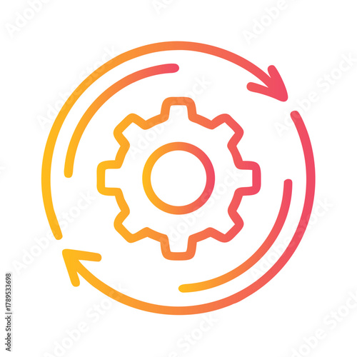 a flat gradient outline icon of a fast gear rotation for web and graphic design.