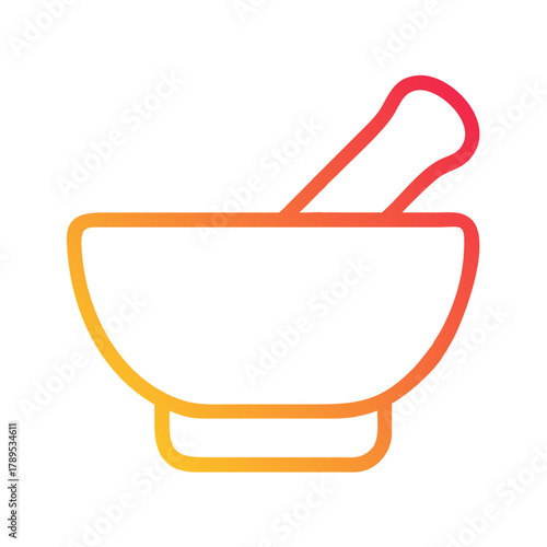 a flat gradient outline icon of a mortar and pestle for web and graphic design.