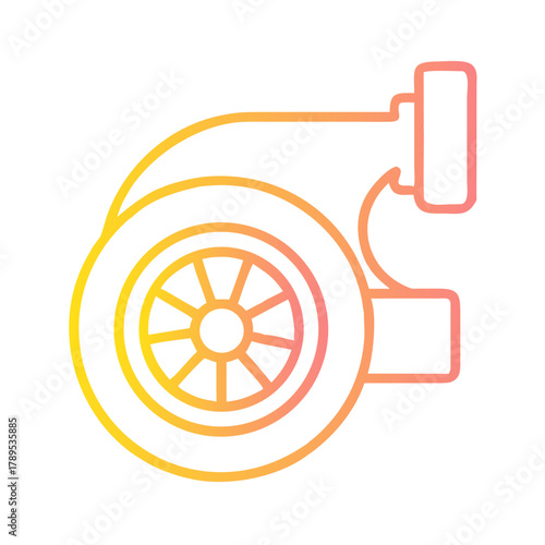 a flat gradient outline icon of a turbocharged gear for web and graphic design.