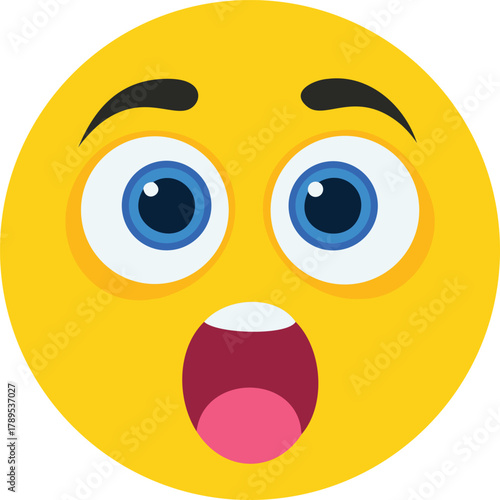 A bright yellow emoji with wide eyes and an open mouth expresses