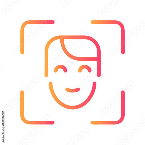 a flat gradient outline icon of facial recognition for web and graphic design.