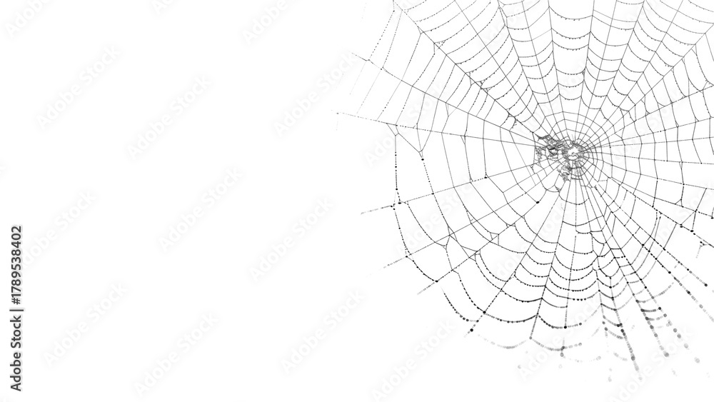 Obraz premium Spiderweb covered in dew drops in closeup view