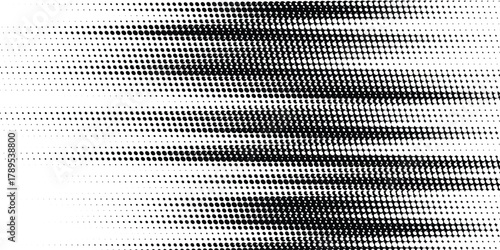 Dotted gradient vector illustration, white and black halftone background, seamless horizontal dotted lines, monochrome dot texture background.