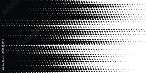 Dotted gradient vector illustration, white and black halftone background, seamless horizontal dotted lines, monochrome dot texture background.