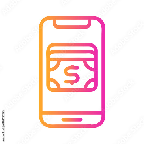 a flat gradient outline icon of online payment app for web and graphic design.