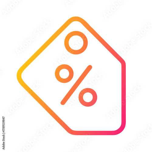 a flat gradient outline icon of tag with percentage for web and graphic design.