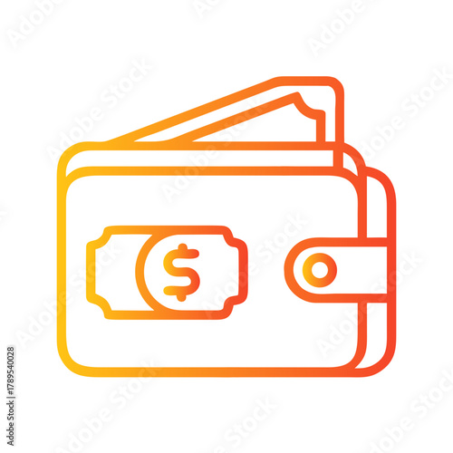 a flat gradient outline icon of wallet with money for web and graphic design.