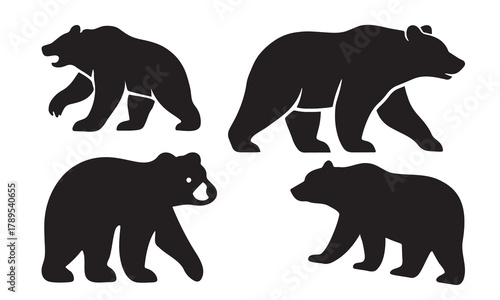 California Brown Bear Silhouette Vector Icon and flat design. Minimal Black Animal Design. Bear silhouette set.