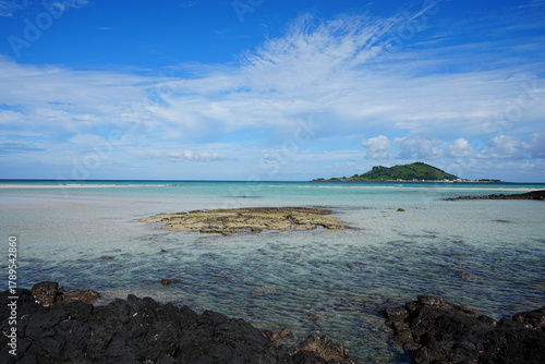 fascinating seascape with shoaling beach and far island