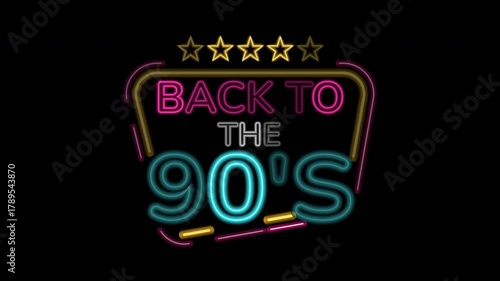Animation of a neon sign reading back to the 90s. Perfect for nostalgic content, throwback videos, and retro themed designs. Back to the 90s loop animation. 