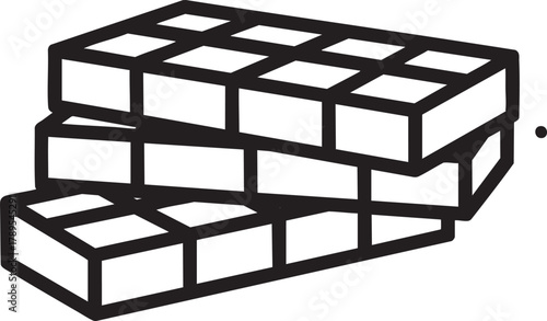 A simple black and white line art illustration of three stacked segmented chocolate bars.