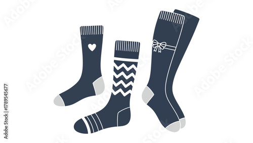 Comfort and Style in Footwear: An assortment of socks, each boasting unique designs, lies neatly on a surface, showcasing a blend of comfort and fashion.