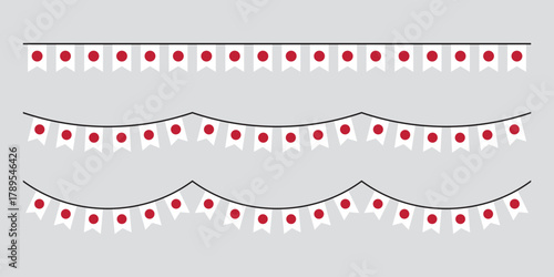 Seamless flag of Japan party bunting border. Flat design illustration.	