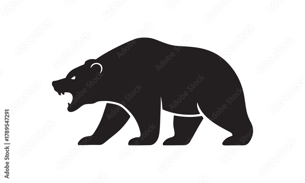 Fototapeta premium California Brown Bear Silhouette Vector flat design. Minimal Black Animal Design. Bear silhouette.