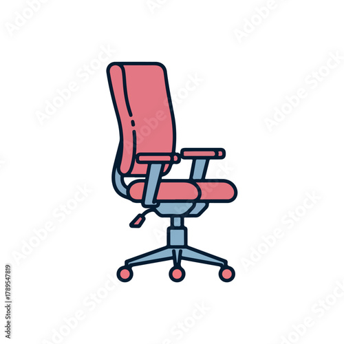 Modern pink ergonomic office chair with swivel base.