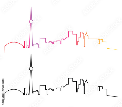 Toronto City Skyline Outline with Gradient Color and Black Version Cityscape Vector Illustration Minimalist Style Isolated on White Background