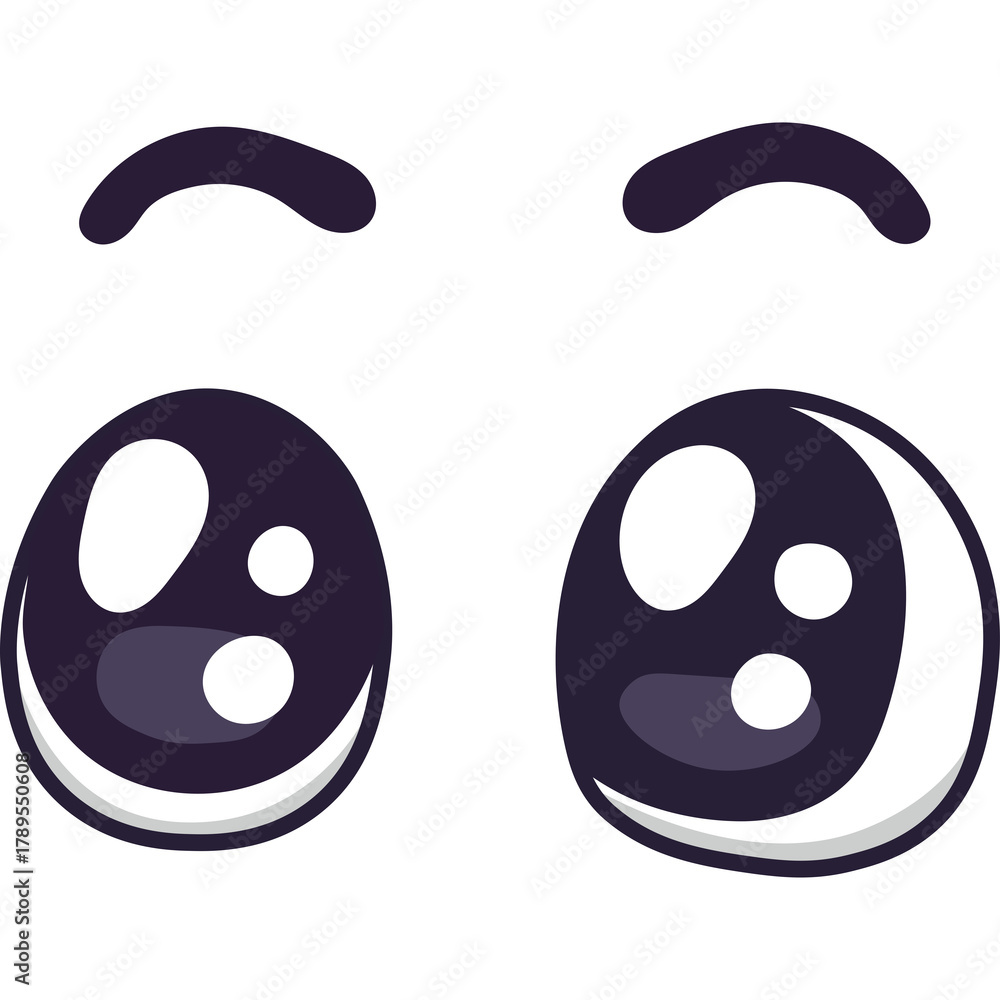 Fototapeta premium Expressive Anime Style Dark Purple Eyes with White Highlights and Dark Eyebrows on a Transparent Background Simple Cartoonish Design