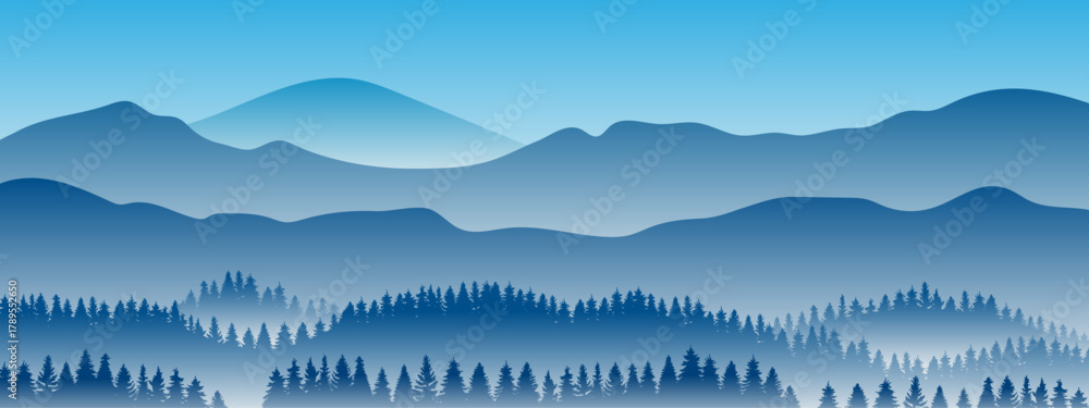 Fototapeta premium vector forest mountains landscape illustration.