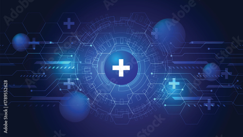 Digital healthcare technology background. Futuristic medical data connection and electronic health record concept. Hi-tech science network.