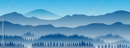 vector forest mountains landscape illustration.