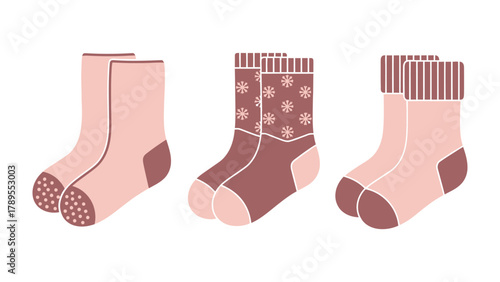 Cozy Sock Trio: A cheerful ensemble of three pairs of socks, each a unique expression of comfort and style. Ideal for adding a touch of warmth and personality to any wardrobe.