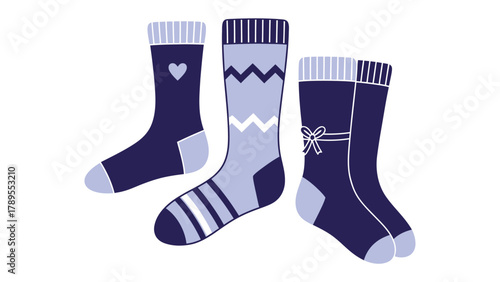 Socks Collection: A stylish collection of patterned socks, each pair showcasing unique designs and cozy textures. capturing the comfort and fashion.