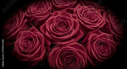Wallpaper Mural A closeup, topdown view of a bouquet of deep red roses, showcasing their intricate petals and velvety texture Torontodigital.ca