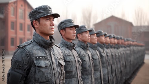 Chinese soldiers in neat formation show authority and determination