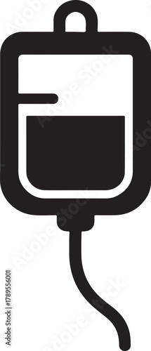 Silhouette IV drip icon showing hospital fluid bag for medical care and treatment design.