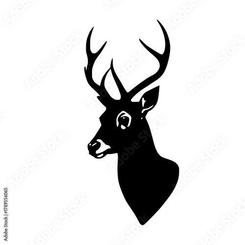 Single Silhouette of a Fallow Deer Head in Profile
