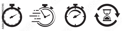 Set of timer and stopwatch icons. Quick time icon, fast deadline, countdown timer collection. Vector illustration.