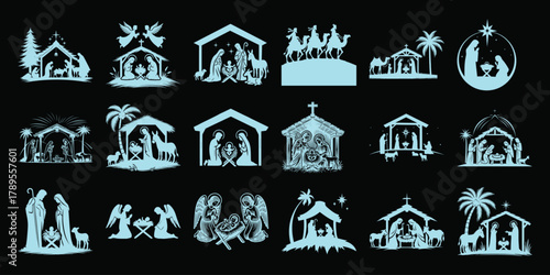 Collection of Nativity Scene Silhouettes for Christmas and Religious Art