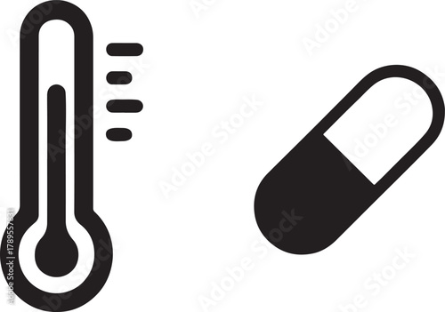 Silhouette thermometer icon showing temperature check for medical and health design.
