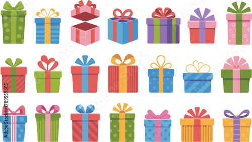 Colorful gift boxes, celebration packaging, festive present collection, birthday wrapping, holiday surprise, decorative ribbons, cheerful design, party theme, joyful mood