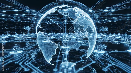 Futuristic Digital Earth Globe with Data Streams.