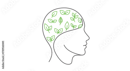 Fresh thinking blooming inside the mind, a concept for natural health and wellness, organic growth, and sustainable living, mental wellbeing with foliage