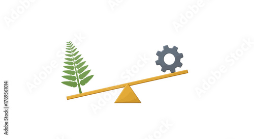 Striking balance between nature and technology, a seamless blend of ecology and mechanical progress for a sustainable future, showcasing equilibrium