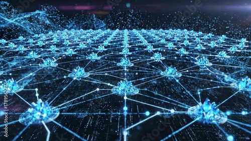 Futuristic Digital Network Visualization with Connecting Nodes.