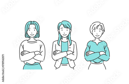 オフィスカジュアルの女性 腕組みポーズ