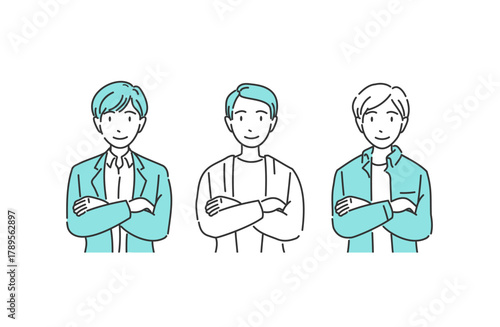 オフィスカジュアルの男性 腕を組むビジネスパーソン