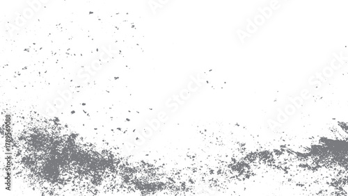 Dark soil particles on white background abstract dust texture for creative design and decoration. Abstract dust grain texture with dark soil particles on white background for modern graphic design. 