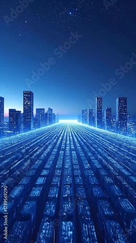 Abstract Cityscape with Glowing Lights and Futuristic Architecture